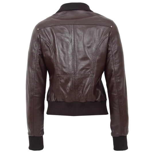 Women Brown Leather Zip Jacket