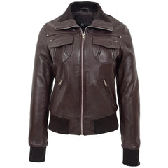 Women Brown Leather Zip Jacket