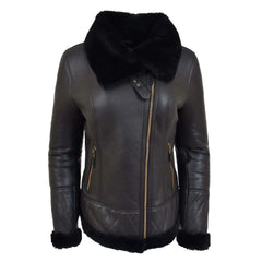 Women Brown Quilted Leather Shearling Jacket