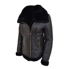 Women Brown Quilted Leather Shearling Jacket