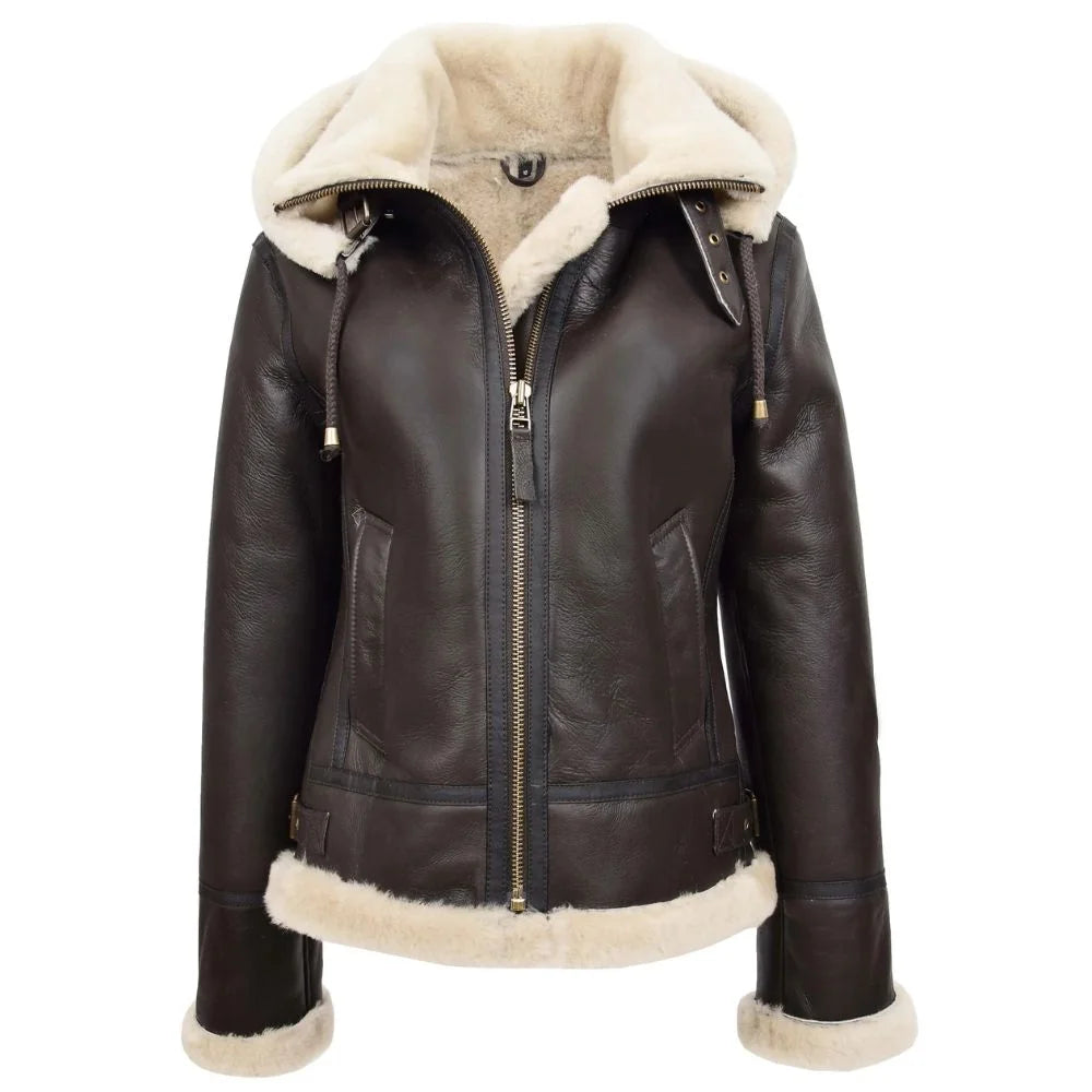 Women Brown Winter Shearling Jacket