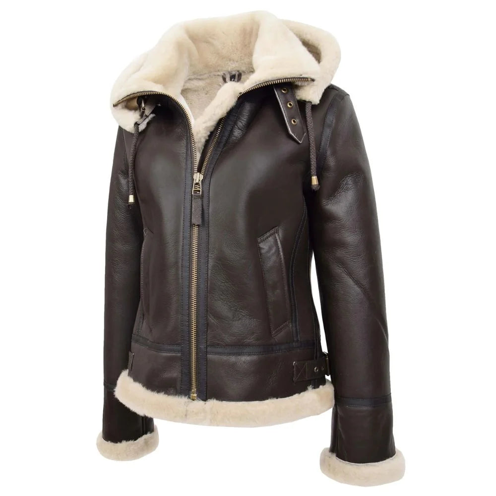 Women Brown Winter Shearling Jacket