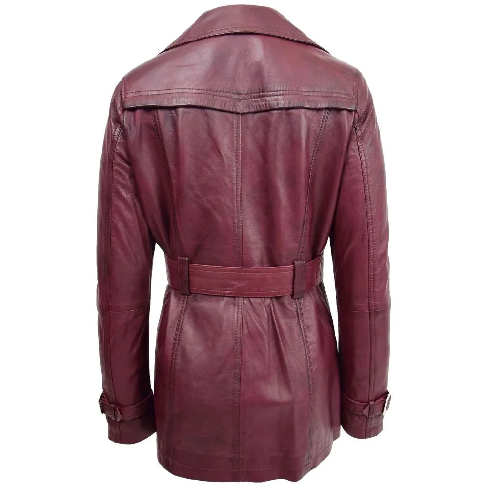 Women Burgundy Long Trench Coat