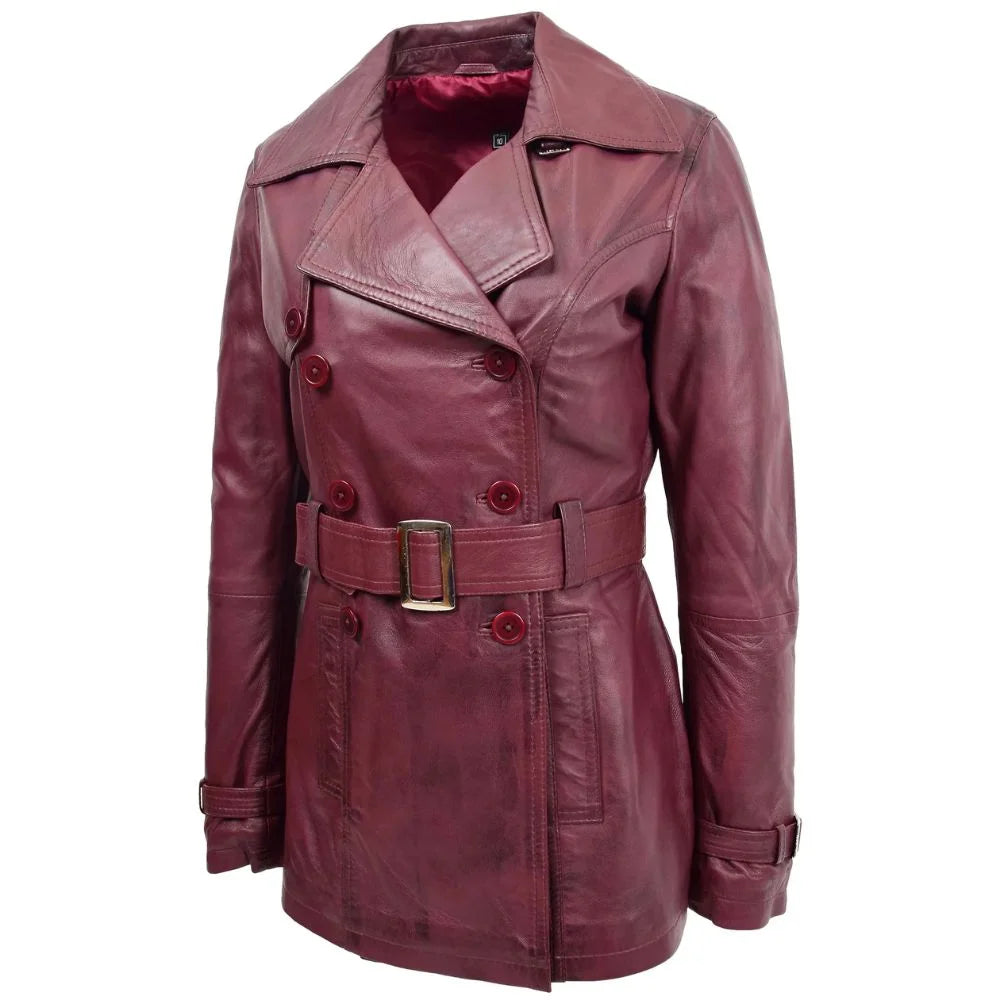 Women Burgundy Long Trench Coat