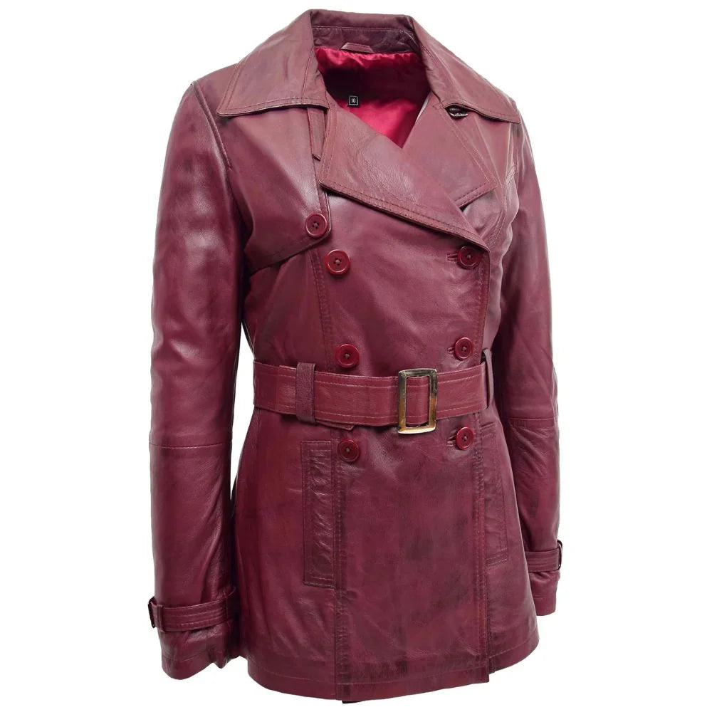 Women Burgundy Long Trench Coat