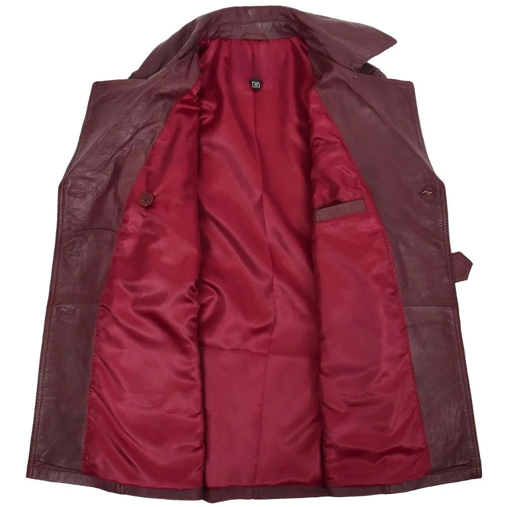 Women Burgundy Long Trench Coat