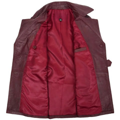 Women Burgundy Long Trench Coat