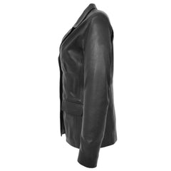 Women Elegant Black Leather Coat