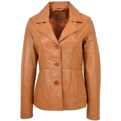 Women's Tan Leather Three-Button Coat