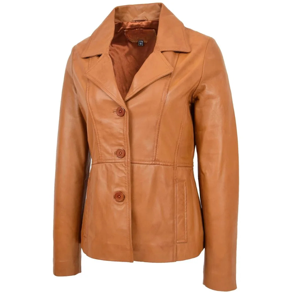 Women Elegant Tan Leather Coat