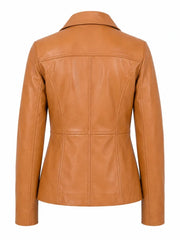 Women's Tan Leather Three-Button Coat