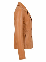 Women's Tan Leather Three-Button Coat