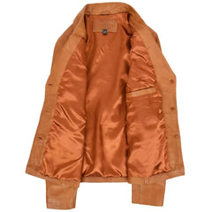 Women Elegant Tan Leather Coat