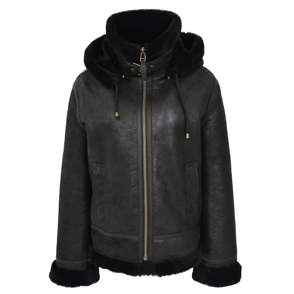 Women Hooded Shearling Jacket