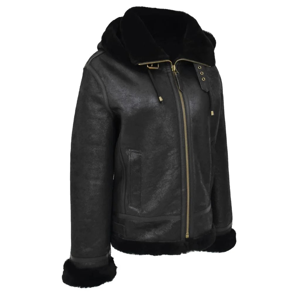 Women Hooded Shearling Jacket