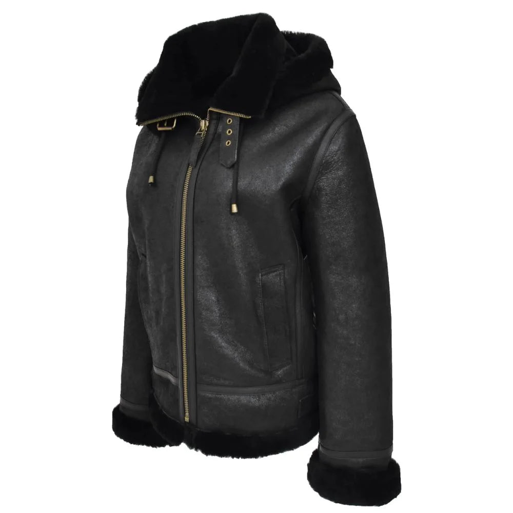 Women Hooded Shearling Jacket