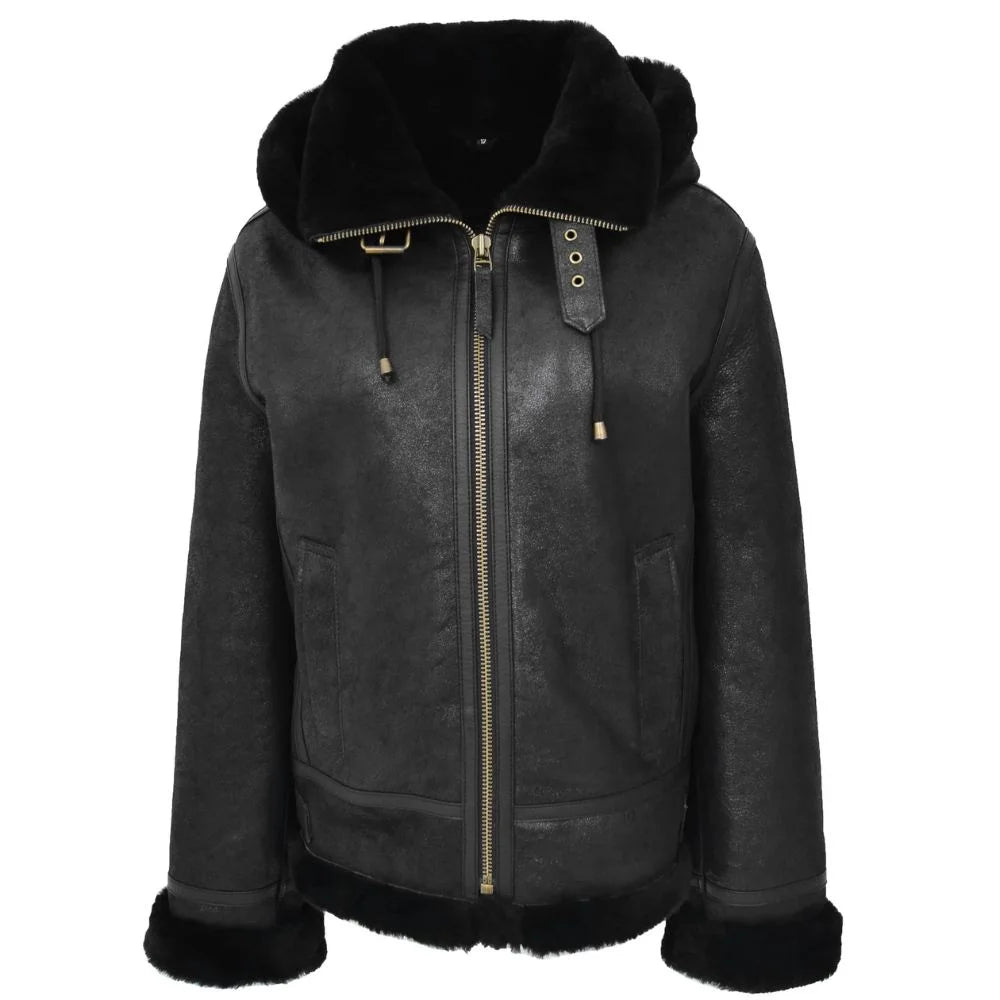Women Hooded Shearling Jacket