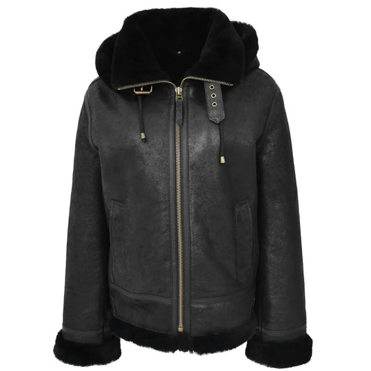 Women Hooded Shearling Jacket