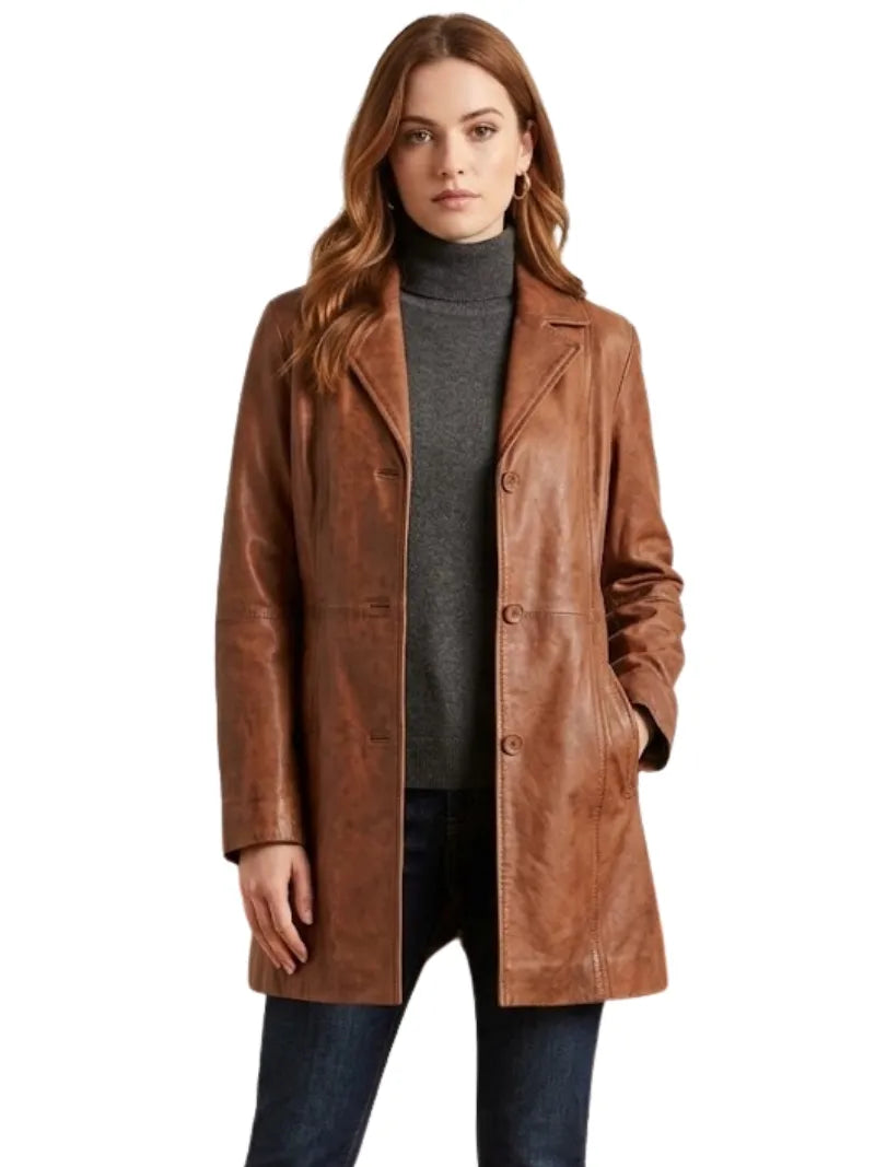 Women Italian Trench Leather Coat