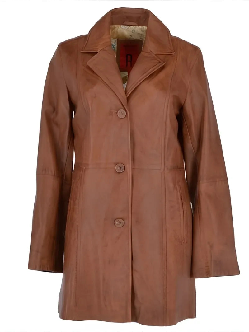 Women Italian Trench Leather Coat