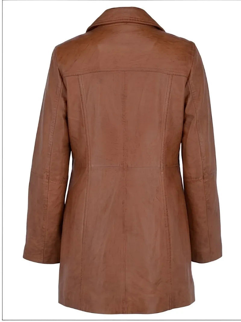 Women Italian Trench Leather Coat