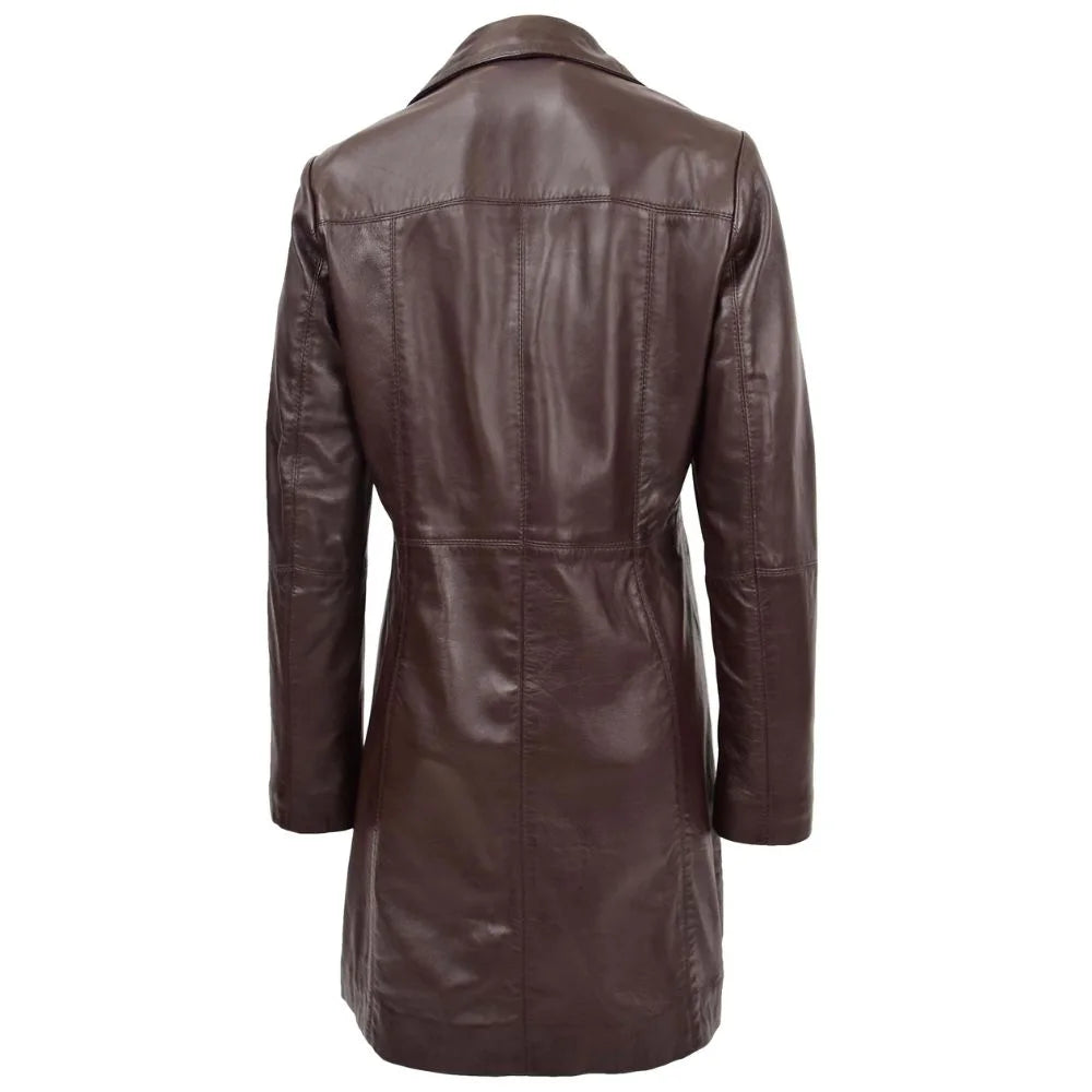 Women Long Brown Leather Coat