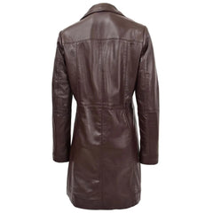 Women Long Brown Leather Coat