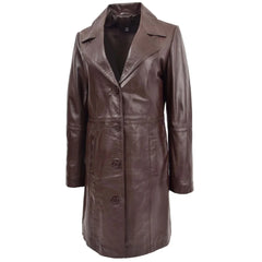 Women Long Brown Leather Coat