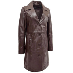 Women Long Brown Leather Coat