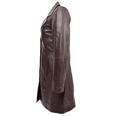 Women Long Brown Leather Coat