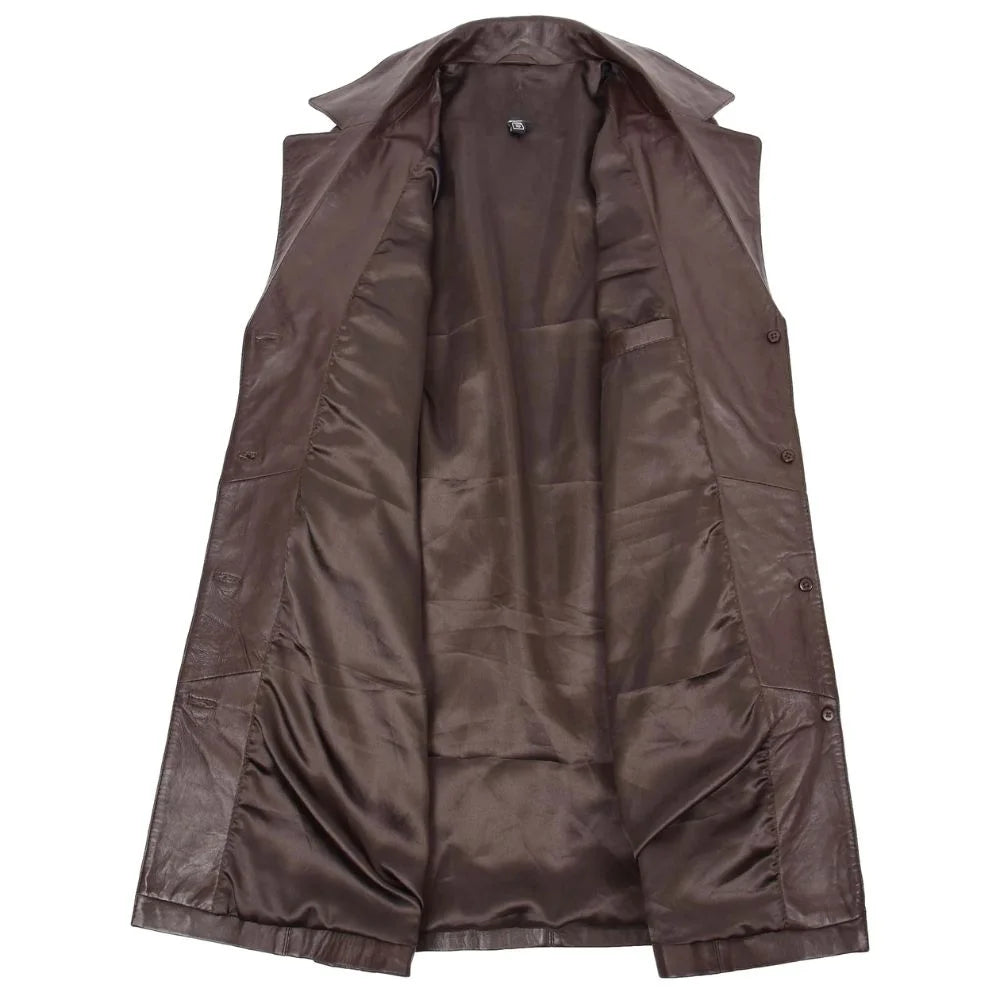 Women Long Brown Leather Coat