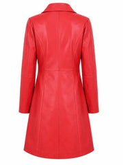 Women Long Red Leather Coat