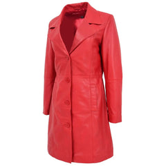 Women Long Red Leather Coat