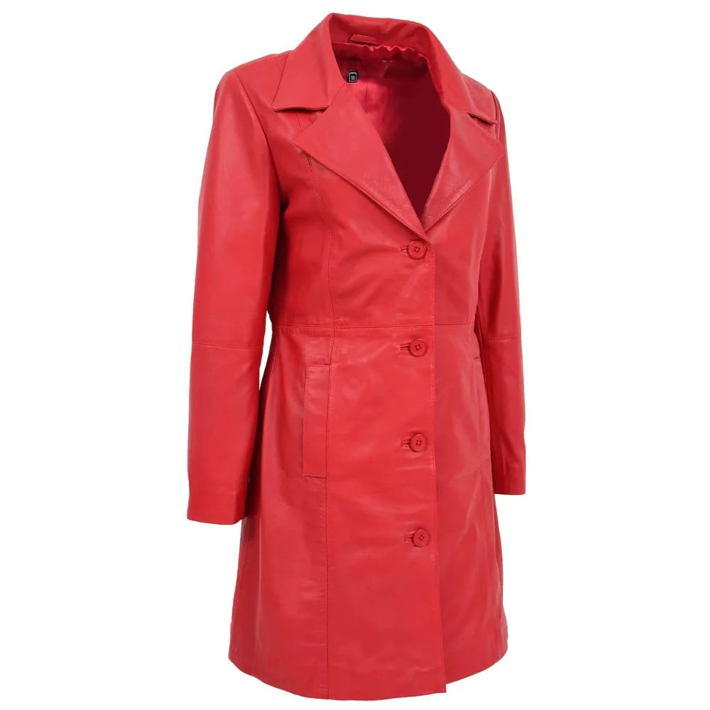 Women Long Red Leather Coat