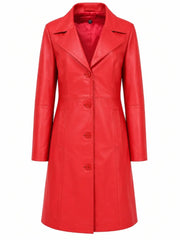Women Long Red Leather Coat