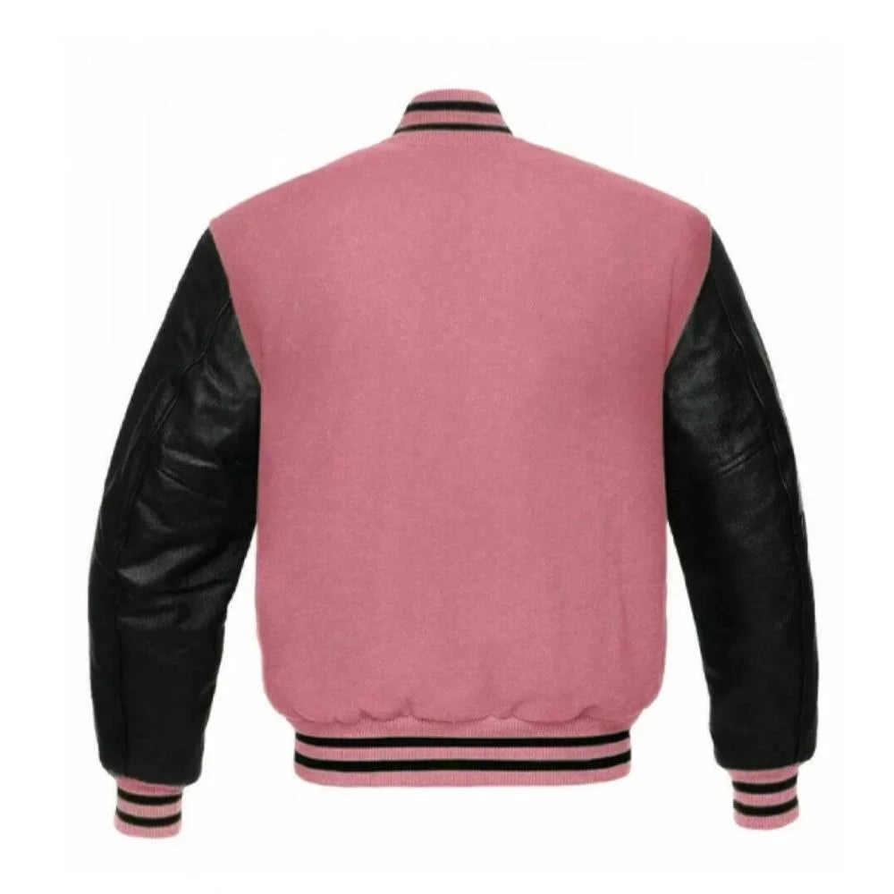 Women Pink And Black Varsity Jacket