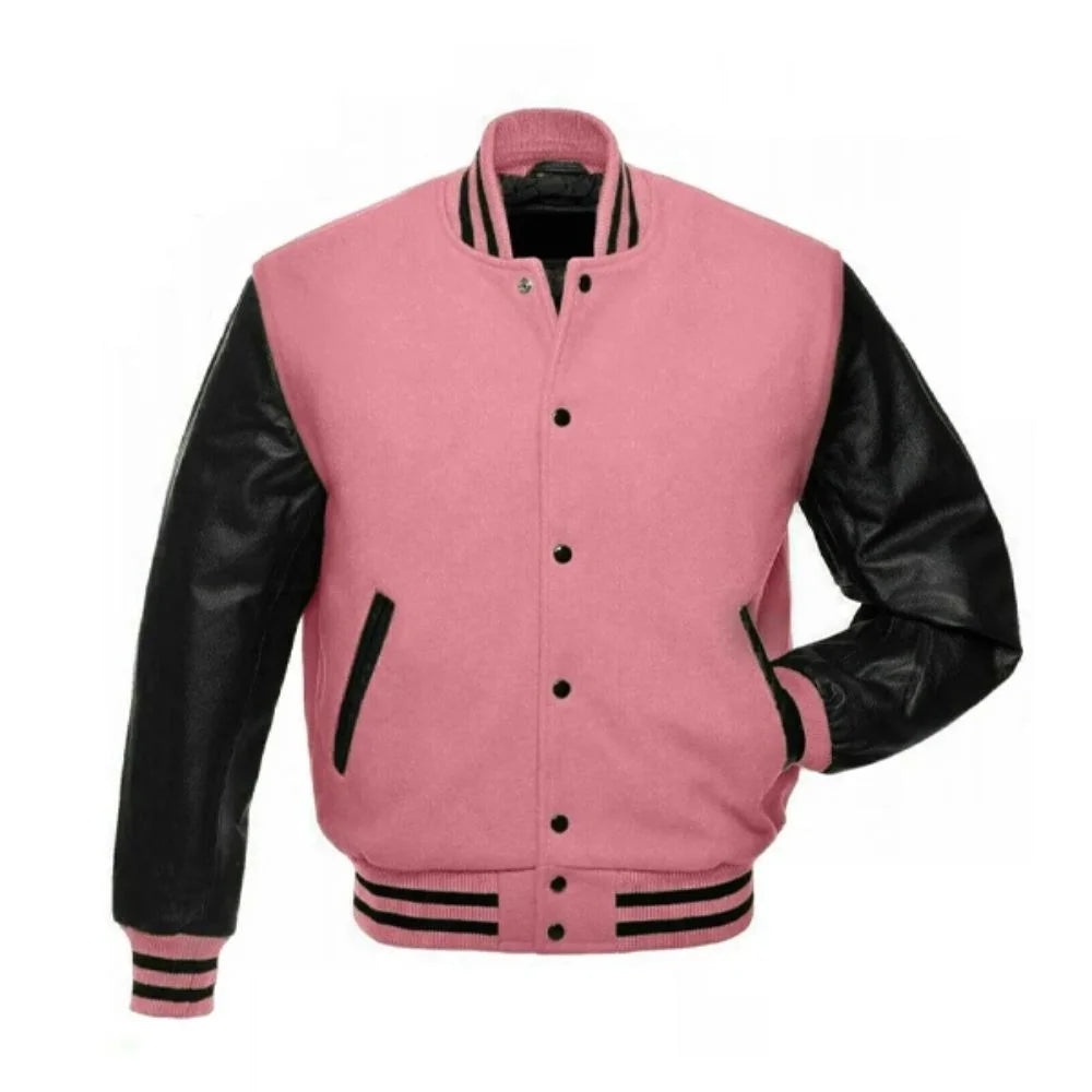 Women Pink And Black Varsity Jacket