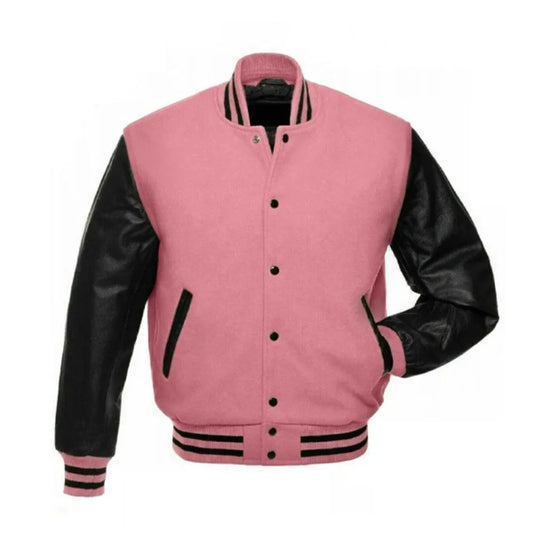 Women Pink And Black Varsity Jacket