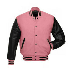 Women Pink And Black Varsity Jacket