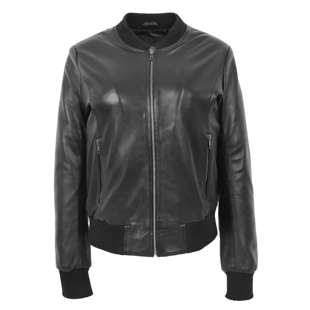 Women's Classic Black Leather Zip Jacket