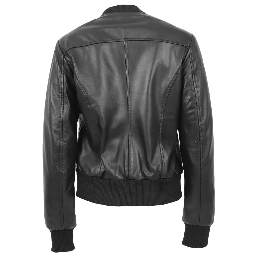 Women's Classic Black Leather Zip Jacket