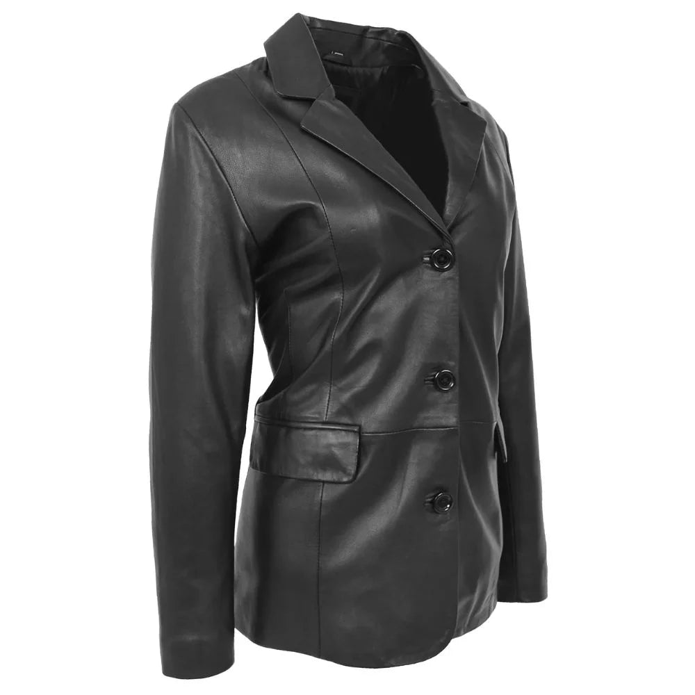 Women's Premium Black Leather Coat