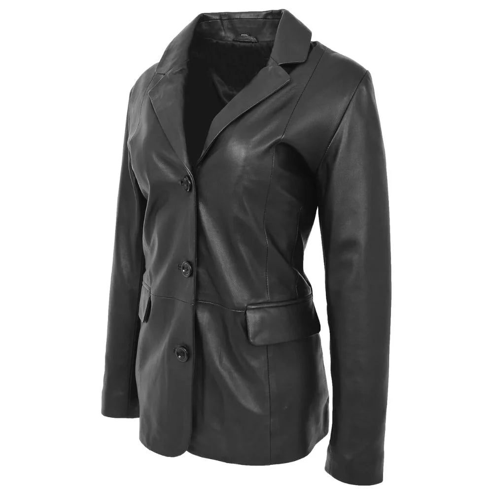 Women's Premium Black Leather Coat