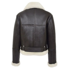 Women Shearling Brown Belted Leather Jacket