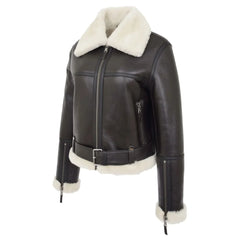 Women Shearling Brown Belted Leather Jacket