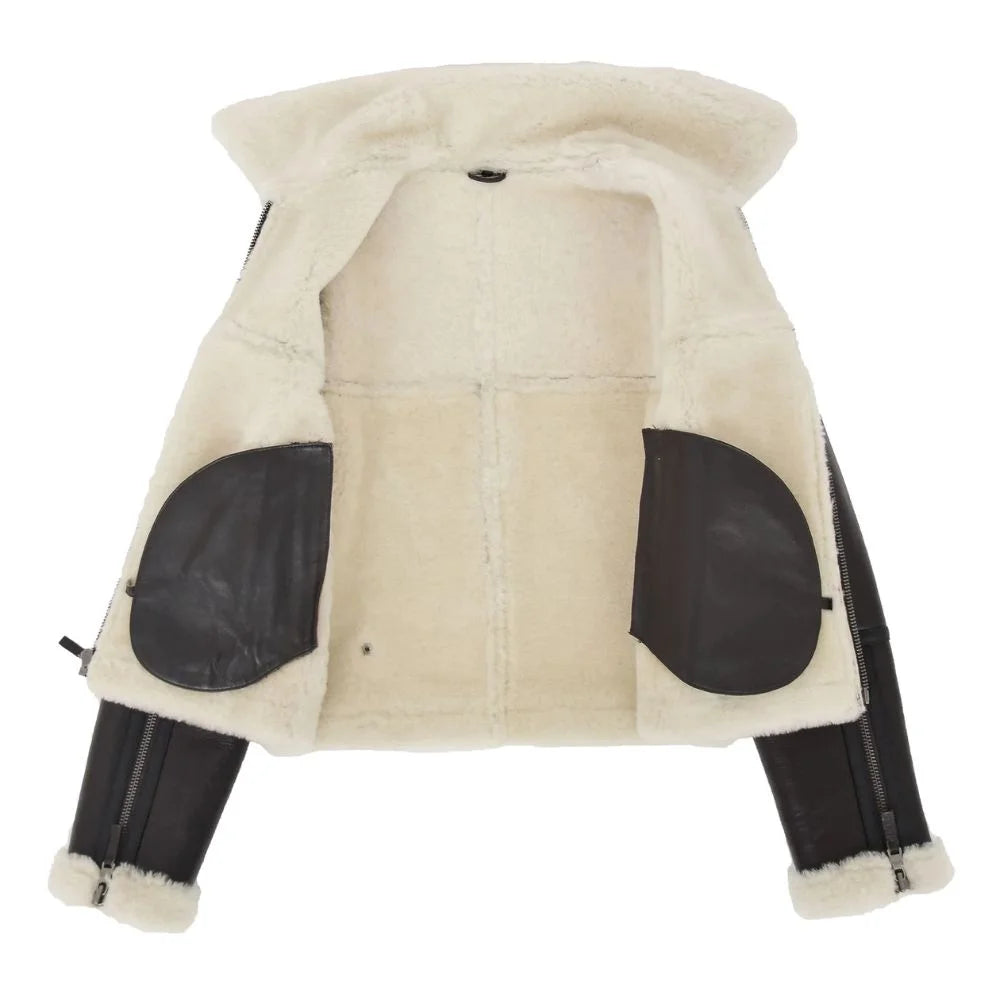 Women Shearling Brown Belted Leather Jacket