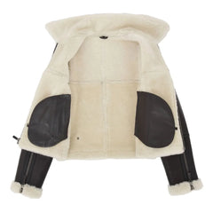 Women Shearling Brown Belted Leather Jacket