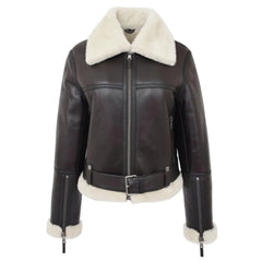 Women Shearling Brown Belted Leather Jacket