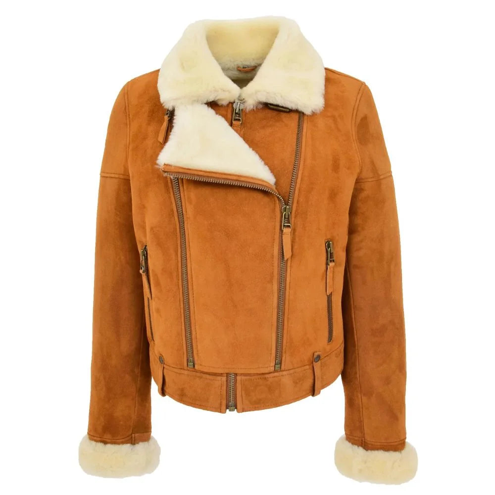 Women Shearling Suede Leather Jacket