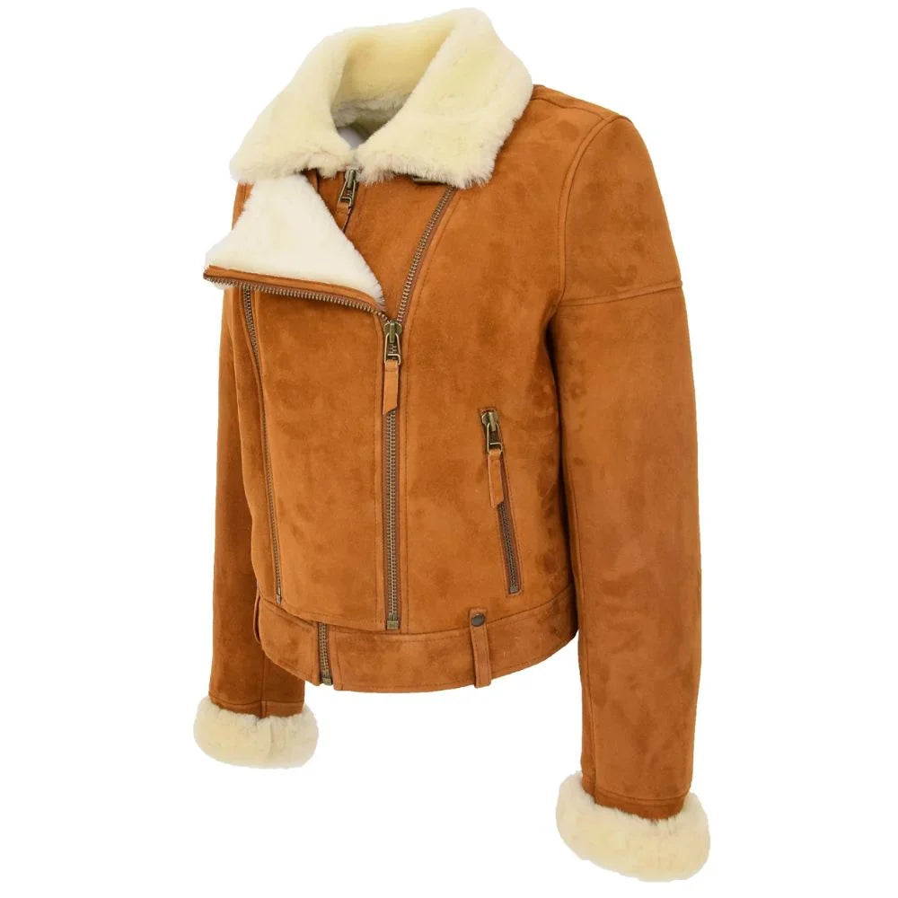 Women Shearling Suede Leather Jacket